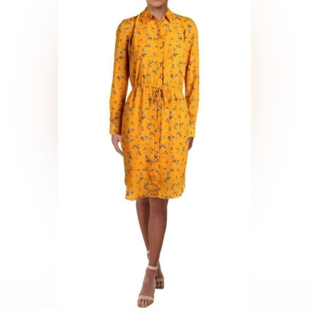 Lauren Ralph Lauren Dress Qadira Floral Sz 12 in golden Yellow Button Down